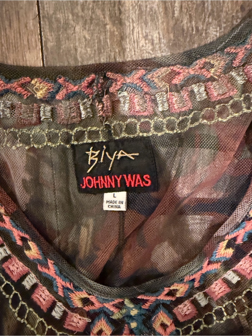 🪻Johnny Was Black Sheer Midi Dress with Multicolor Floral Embroidery - Picture 3 of 5